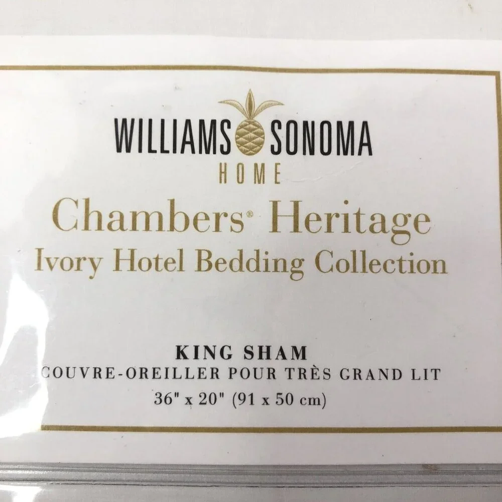 Williams Sonoma King Sham Chambers Heritage Ivory Hotel Bedding 36x20
